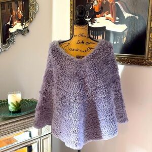 Designer Adrienne Landau Revolve Genuine Rabbit Fur Poncho Cape lilac purple M L